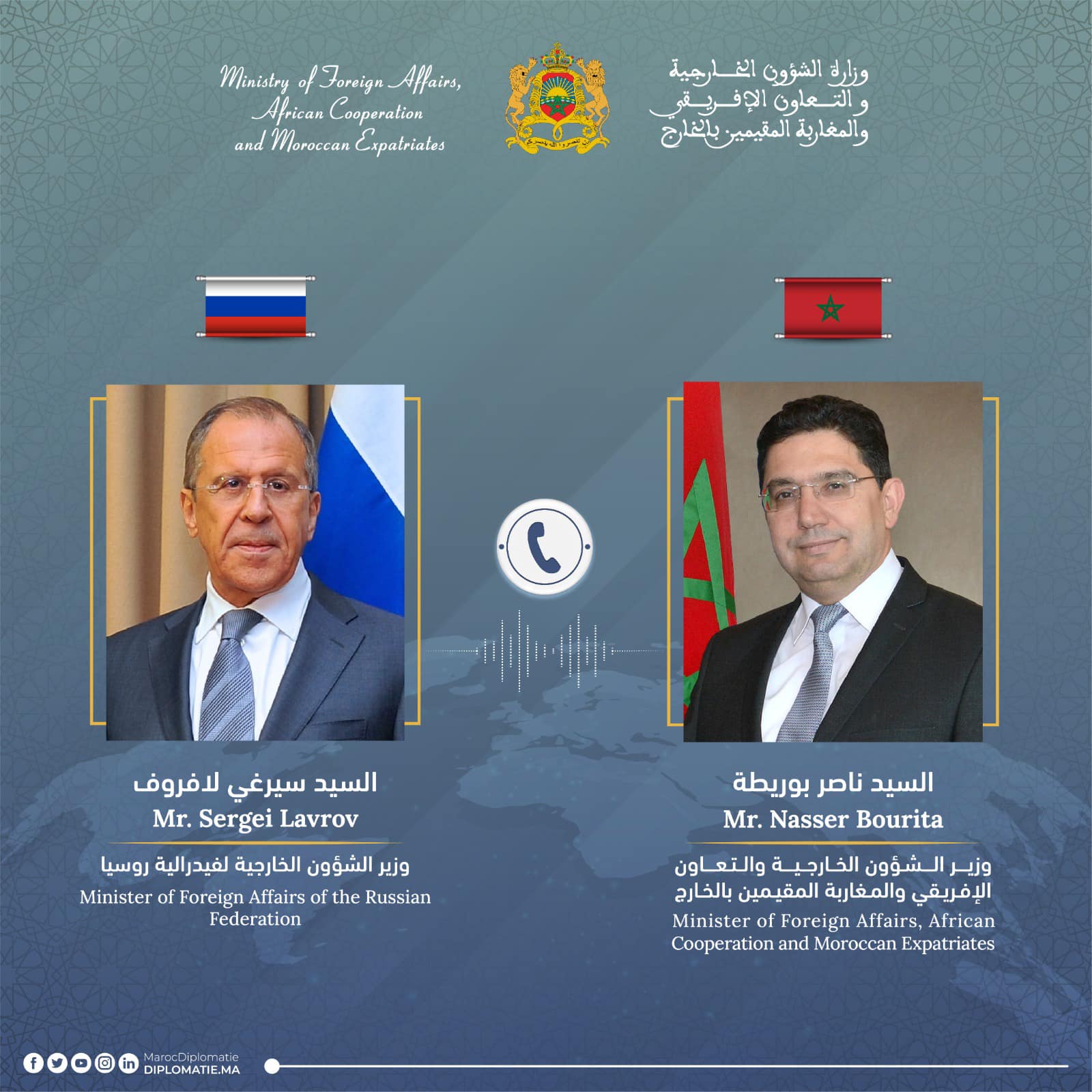 بوريطة يتلقى اتصالا هاتفيا من وزير الخارجية الروسي