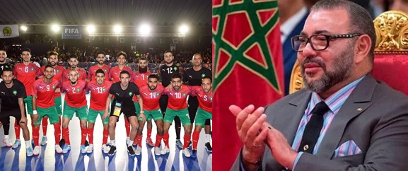 برقية تهنئة من جلالة الملك إلى أعضاء المنتخب الوطني المغربي لكرة القدم داخل القاعة بمناسبة فوزه بكأس العرب