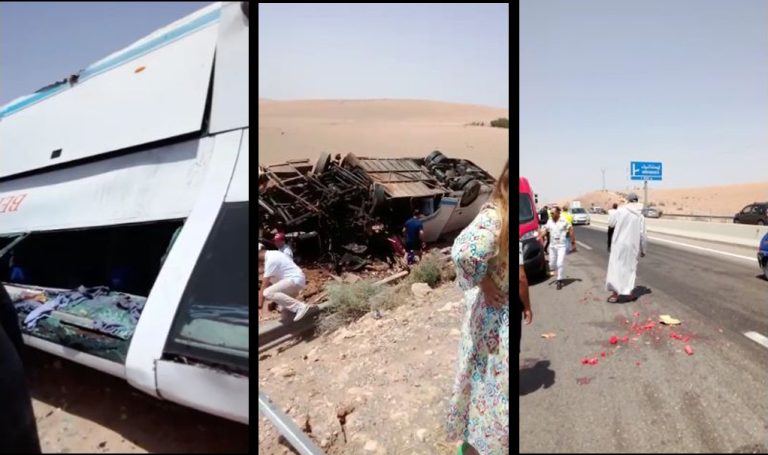 4 قتلى في حادث انقلاب الحافلة بين اكادير ومراكش كحصيلة اولية