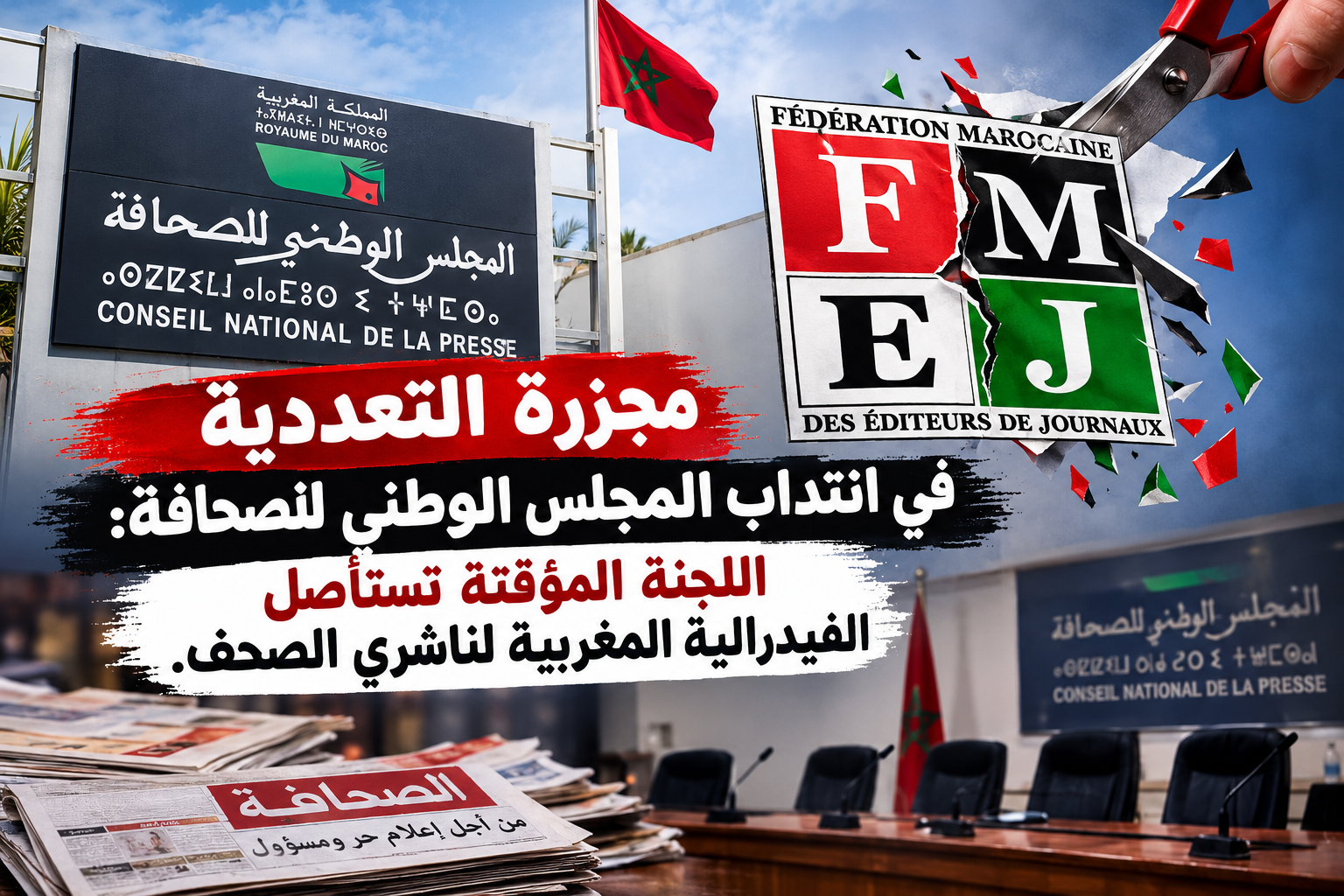 مجزرة التعددية في انتداب المجلس الوطني للصحافة: اللجنة المؤقتة تستأصل الفيدرالية المغربية لناشري الصحف